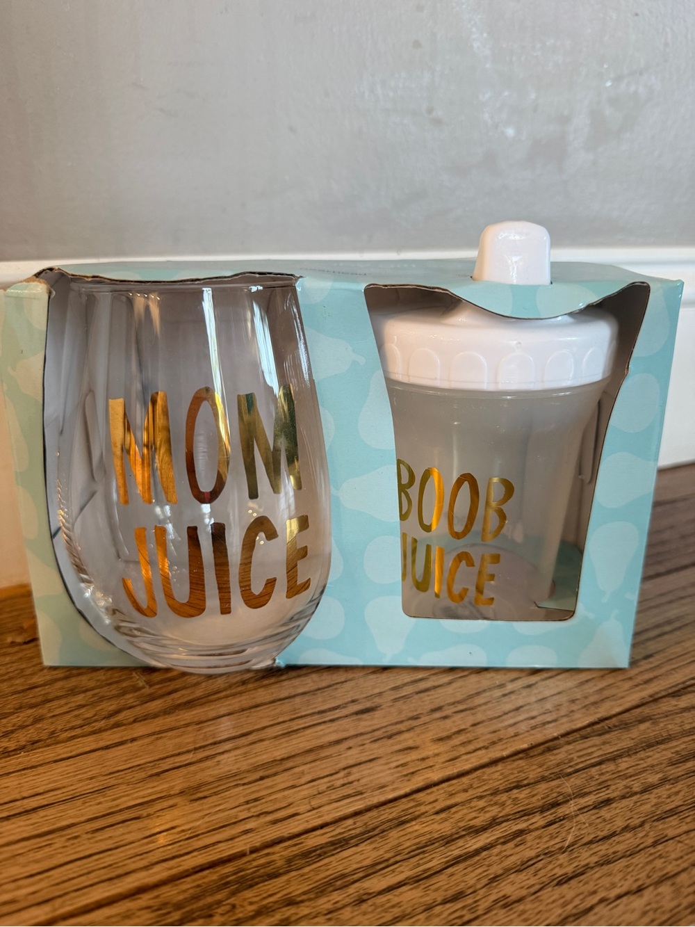 Pearhead Mom Juice & Boob Juice Gold Lettering Drinkware Set